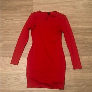 Wild Fable Red Asymmetrical Long Sleeve Cocktail Dress